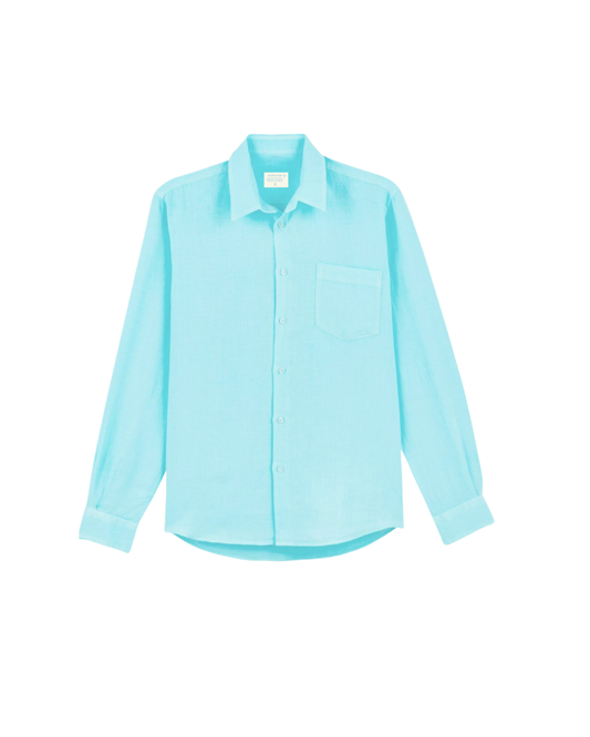 Camisa Lino Azul Aguamarina 100% Lino