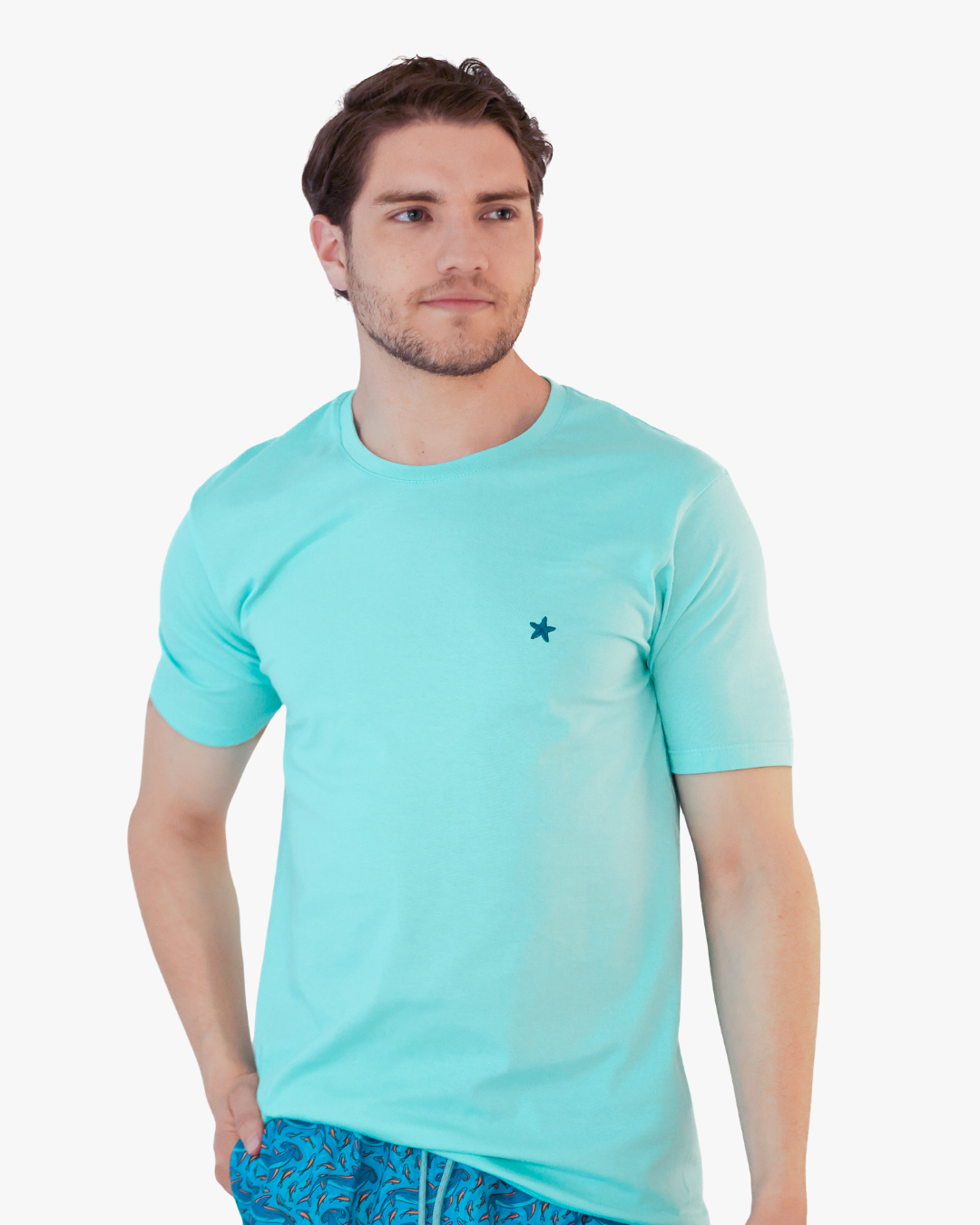 Camiseta Bordada Azul Aguamarina