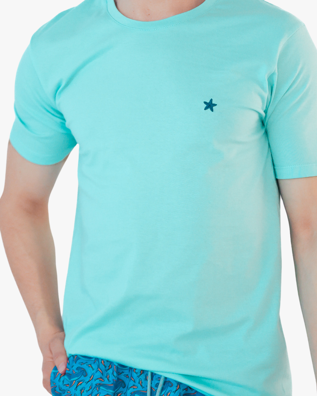 Camiseta Bordada Azul Aguamarina