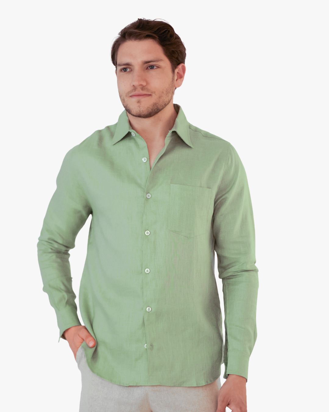 Camisa Lino Verde Pistacho 100% Lino