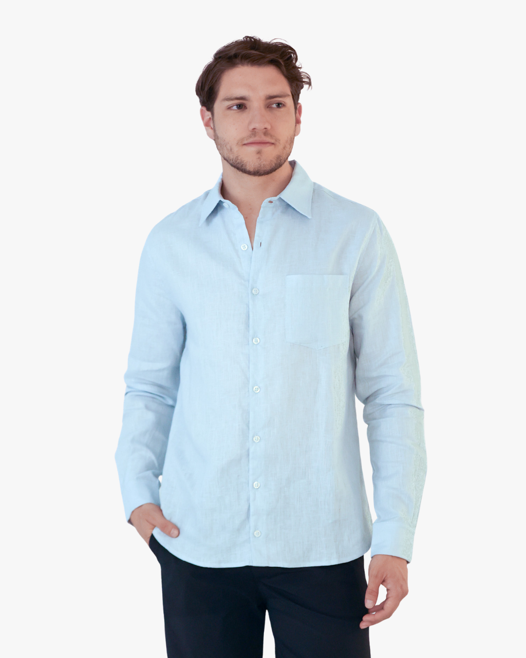 Camisa Lino Azul Clara 100% Lino