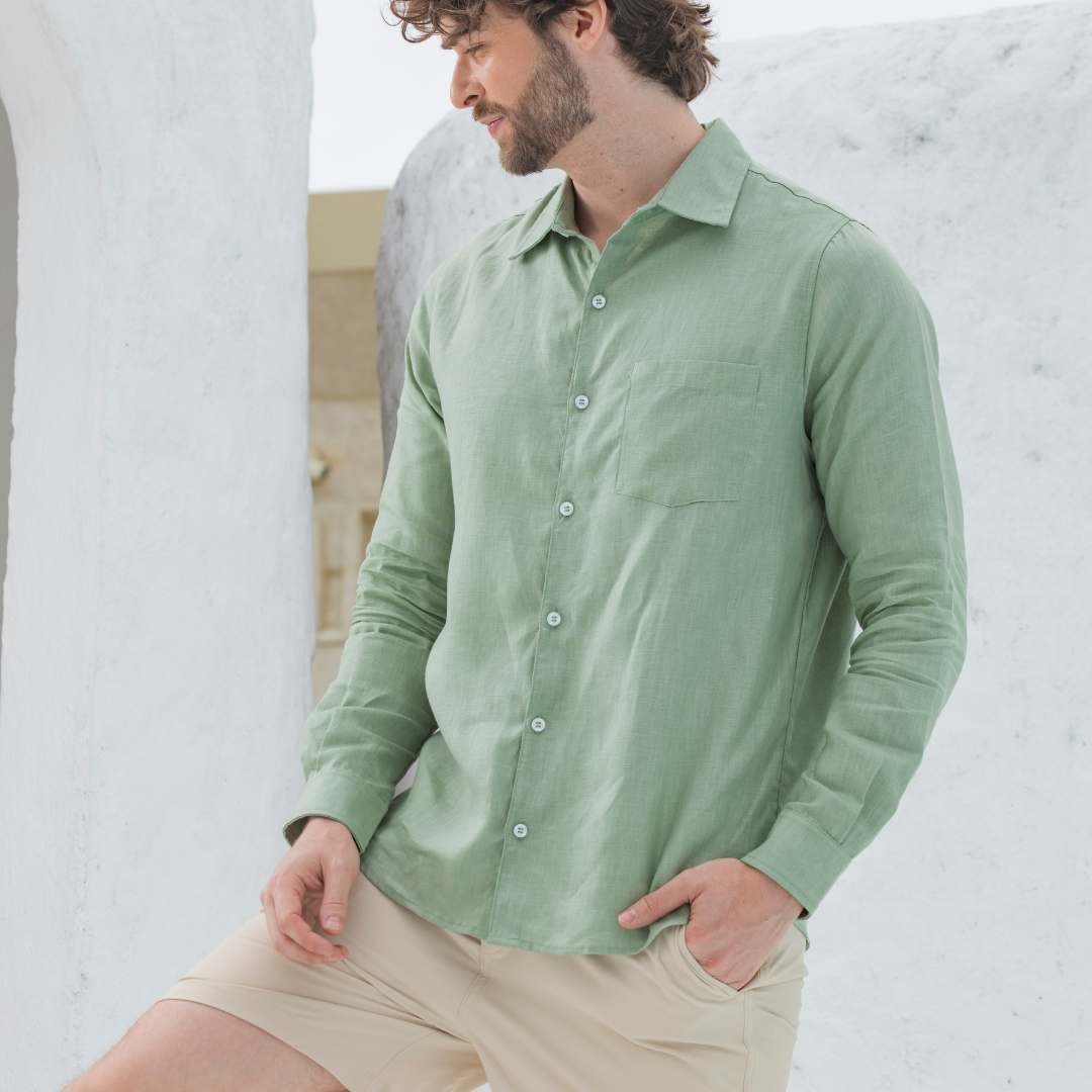 Camisa Lino Verde Pistacho 100% Lino