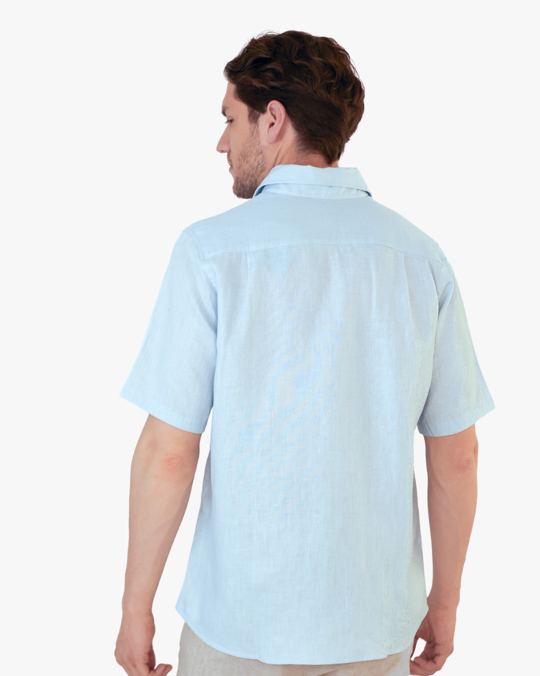 Camisa 100% Lino Premium Manga Corta Azul Claro