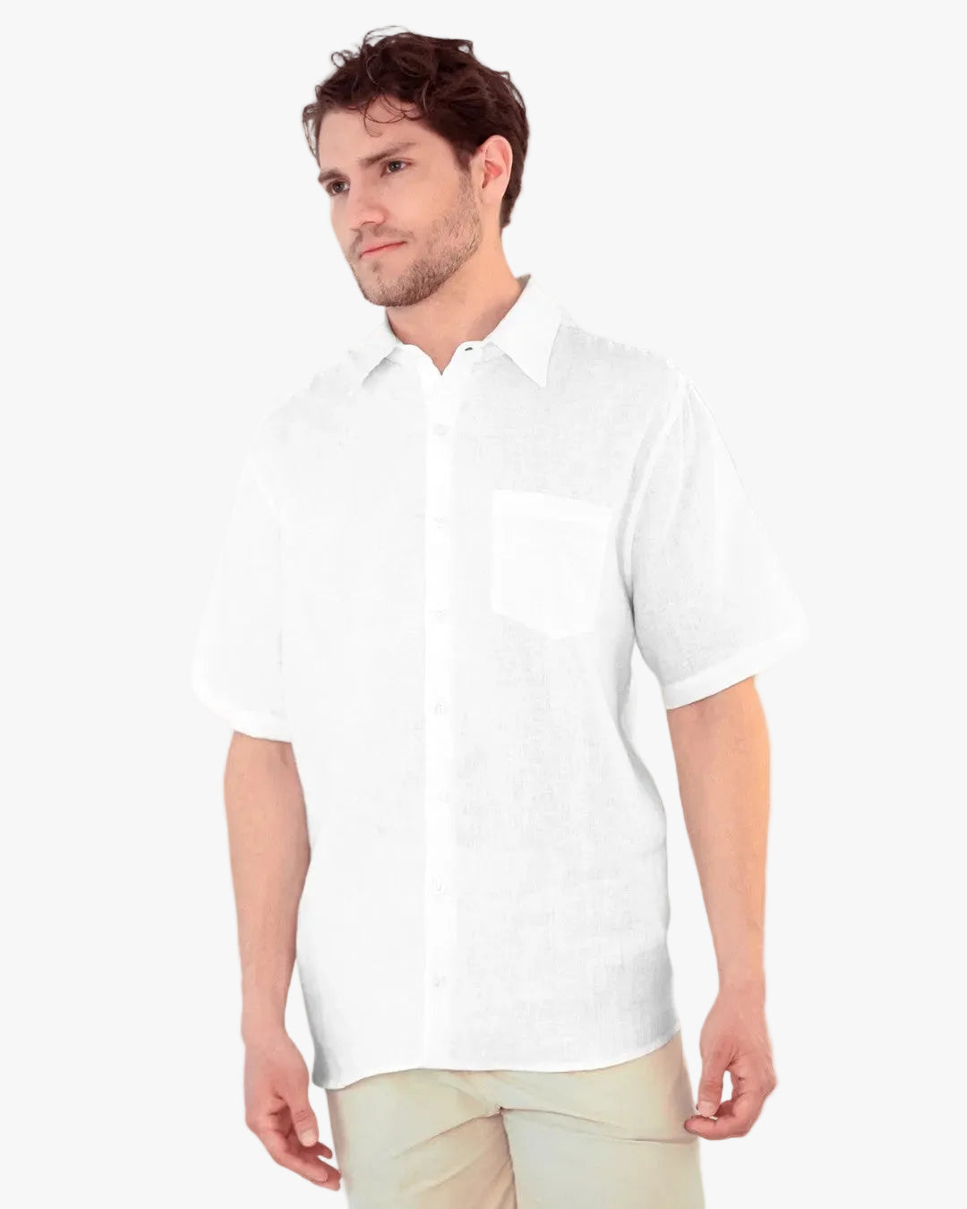 Camisa 100% Lino Premium Manga Corta Blanca
