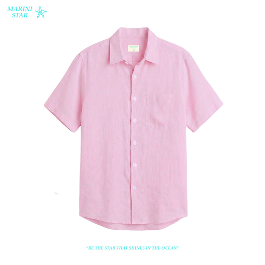 Camisa Lino Premium Manga Corta Rosado