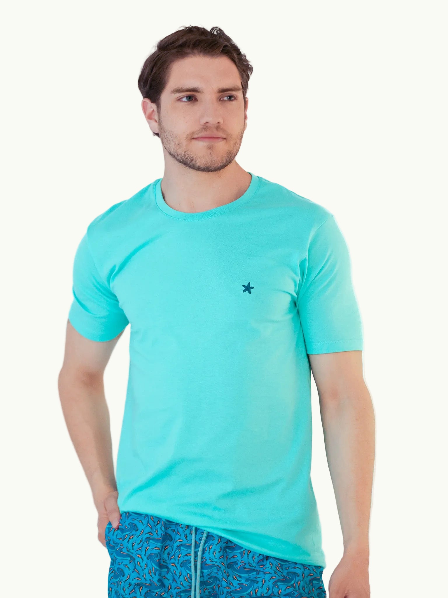 Camiseta Bordada Azul Aguamarina