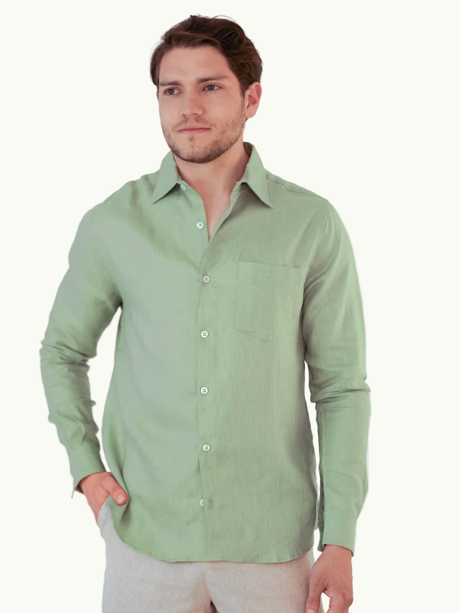 Camisa Lino Verde Pistacho 100% Lino