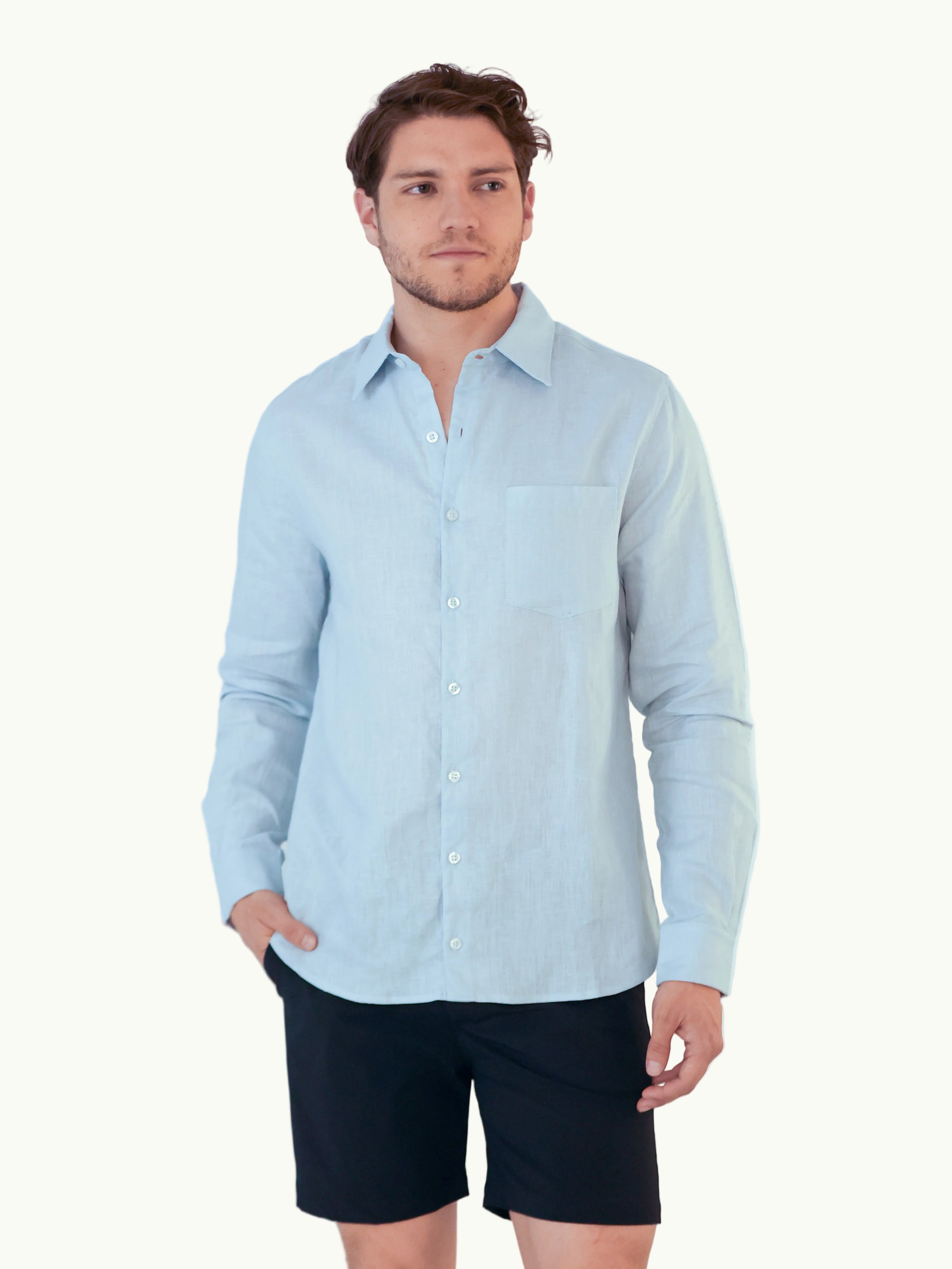 Camisa Lino Azul Clara 100% Lino
