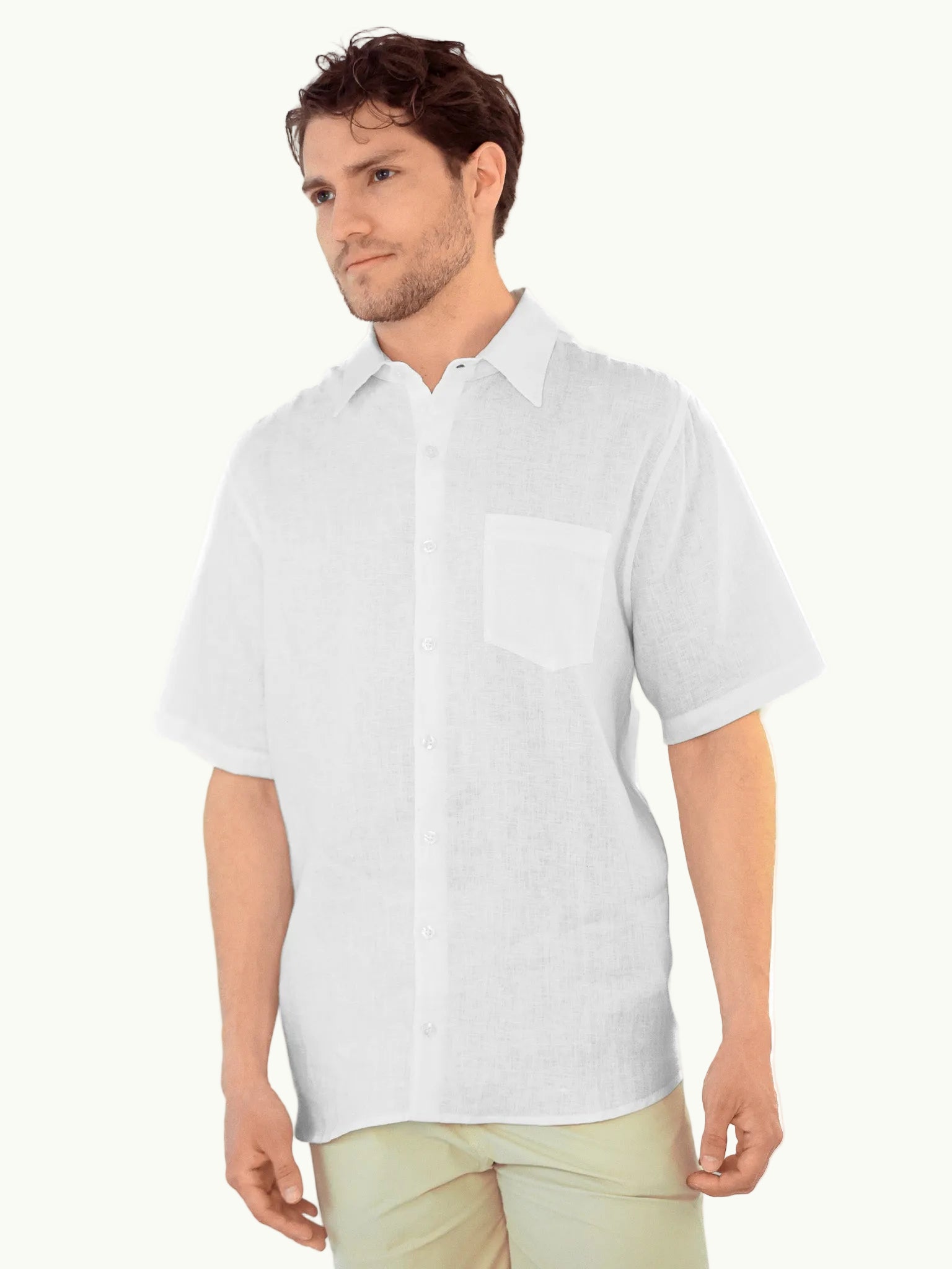 Camisa Lino Premium Manga Corta Blanca