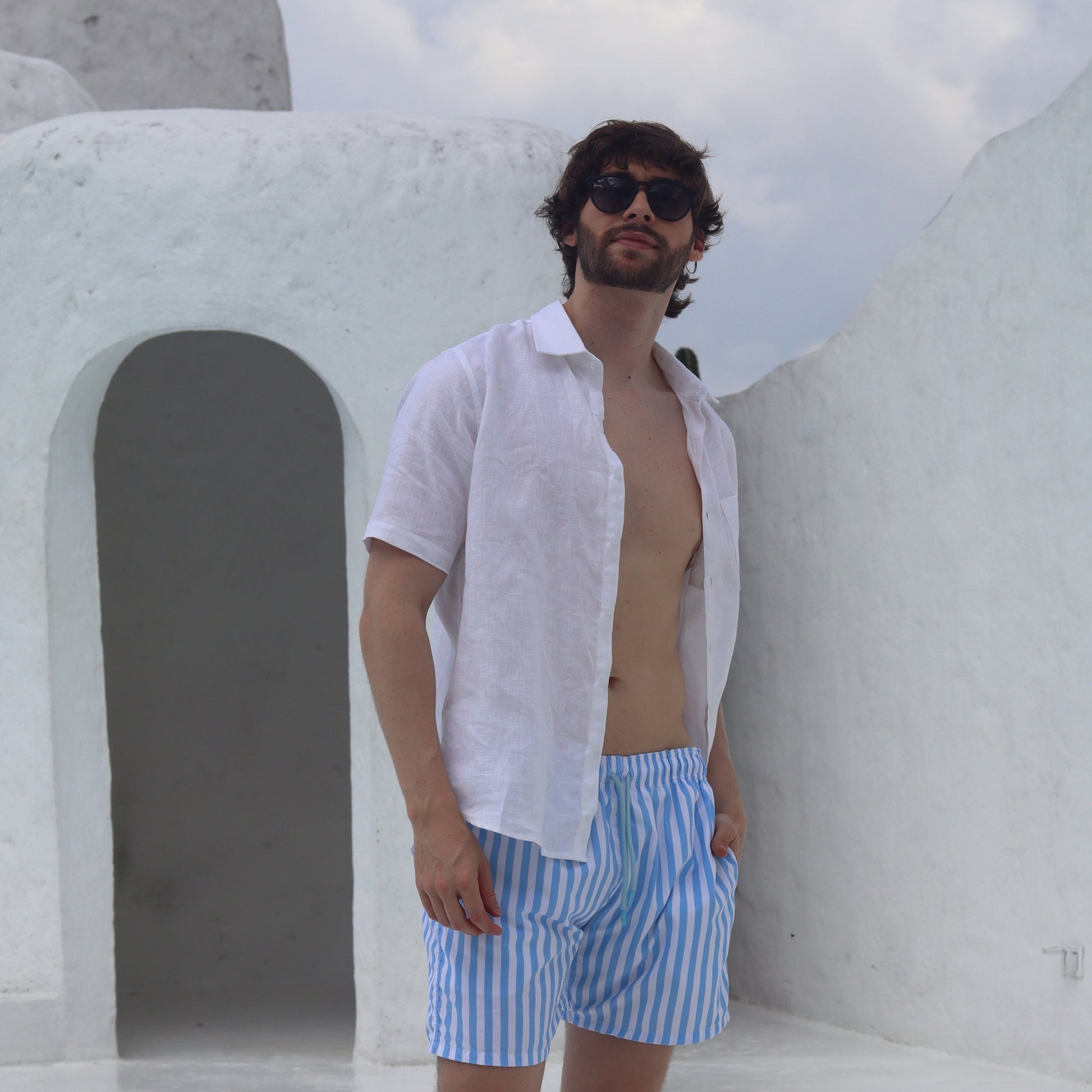 Camisa 100% Lino Premium Manga Corta Blanca