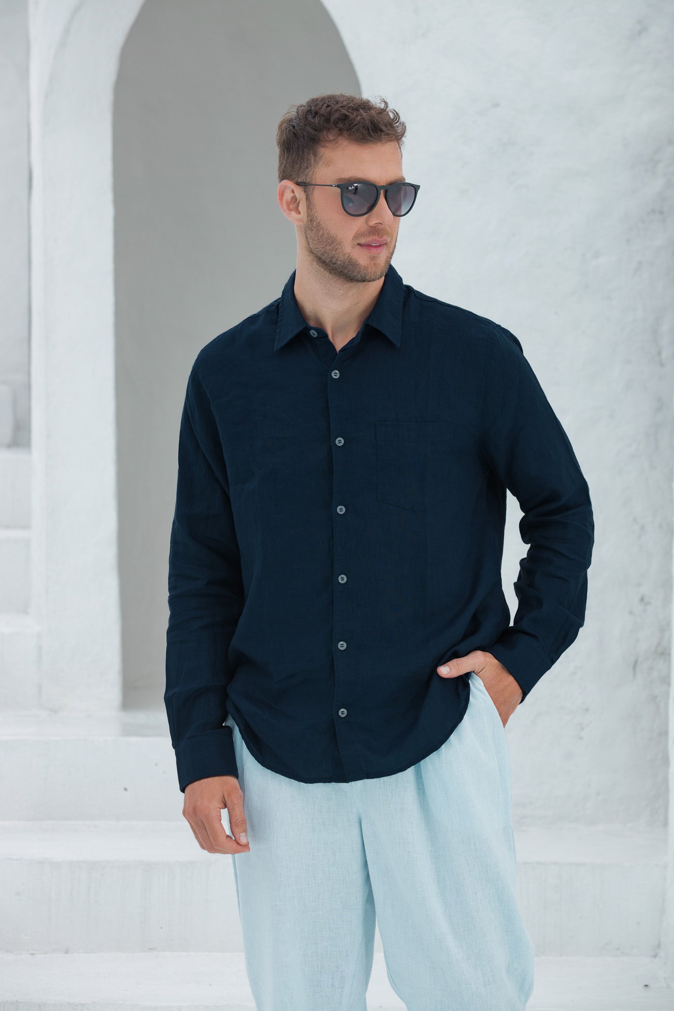 Camisa Lino Azul Oscura 100% Lino