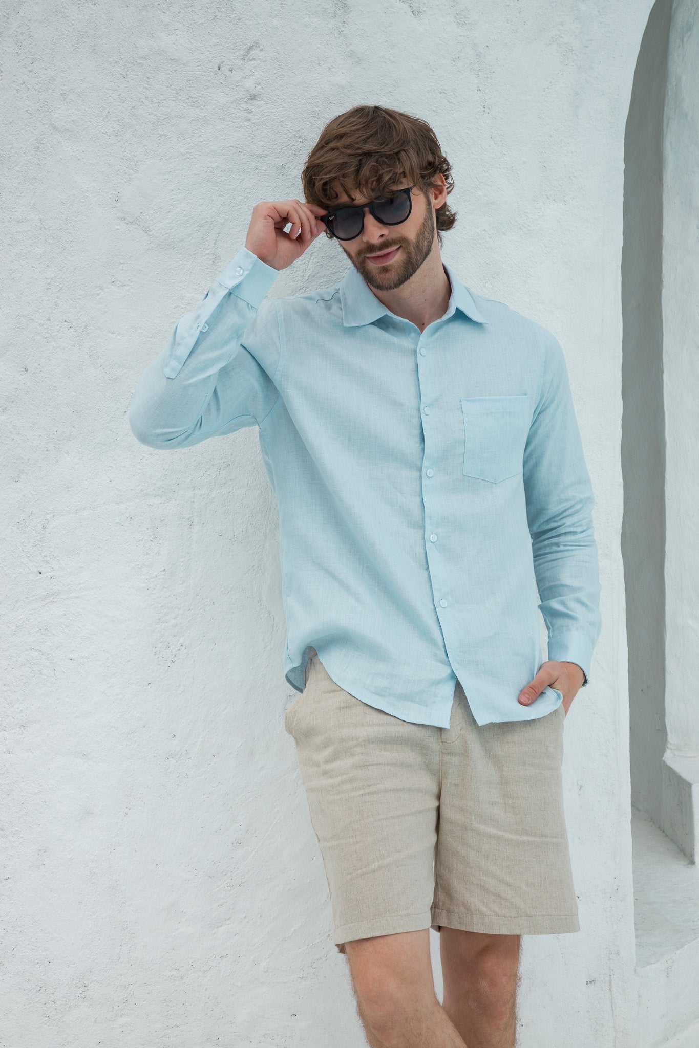 Camisa Lino Azul Clara 100% Lino