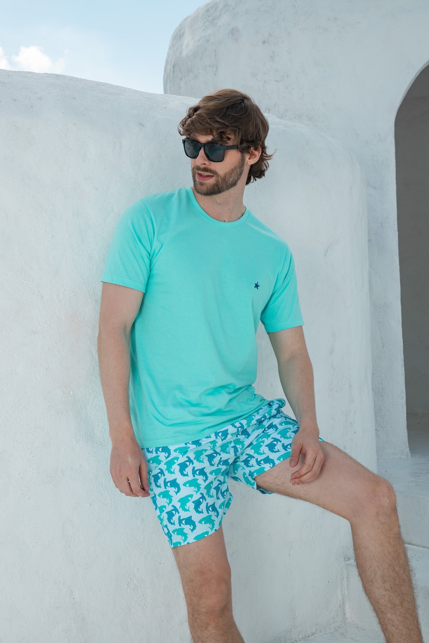 Camiseta Bordada Azul Aguamarina