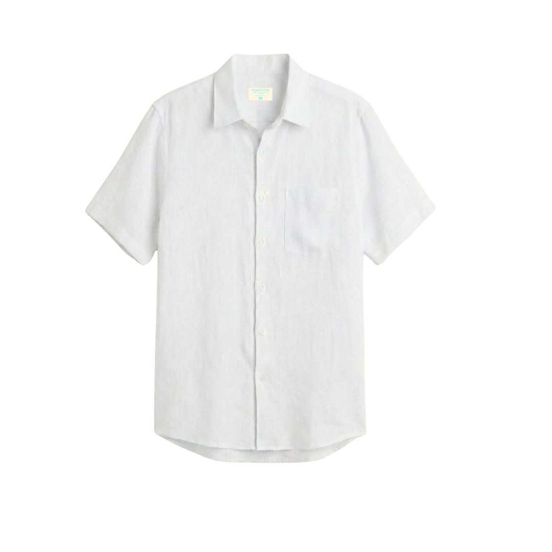 Camisa 100% Lino Premium Manga Corta Blanca