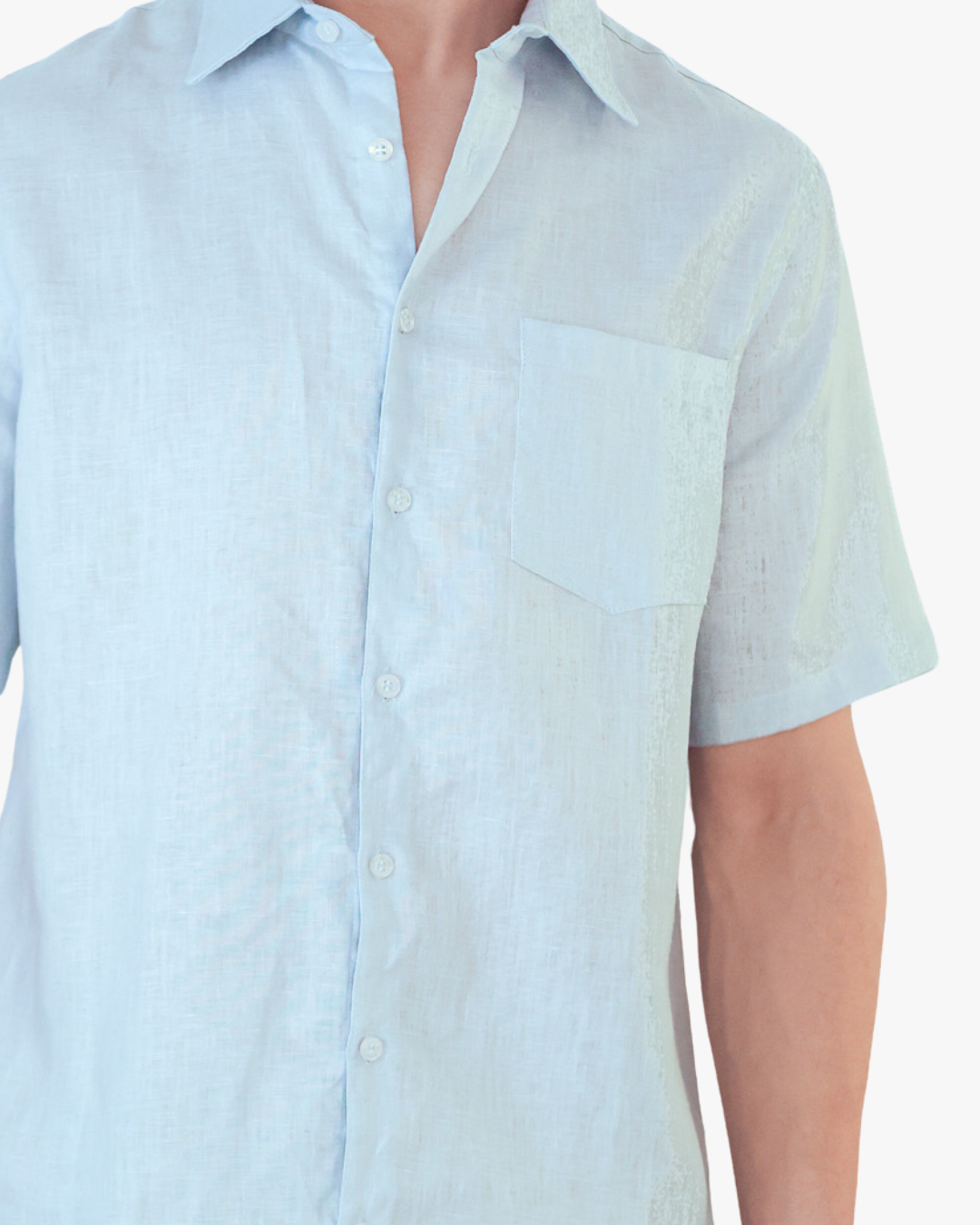 Camisa 100% Lino Premium Manga Corta Azul Claro