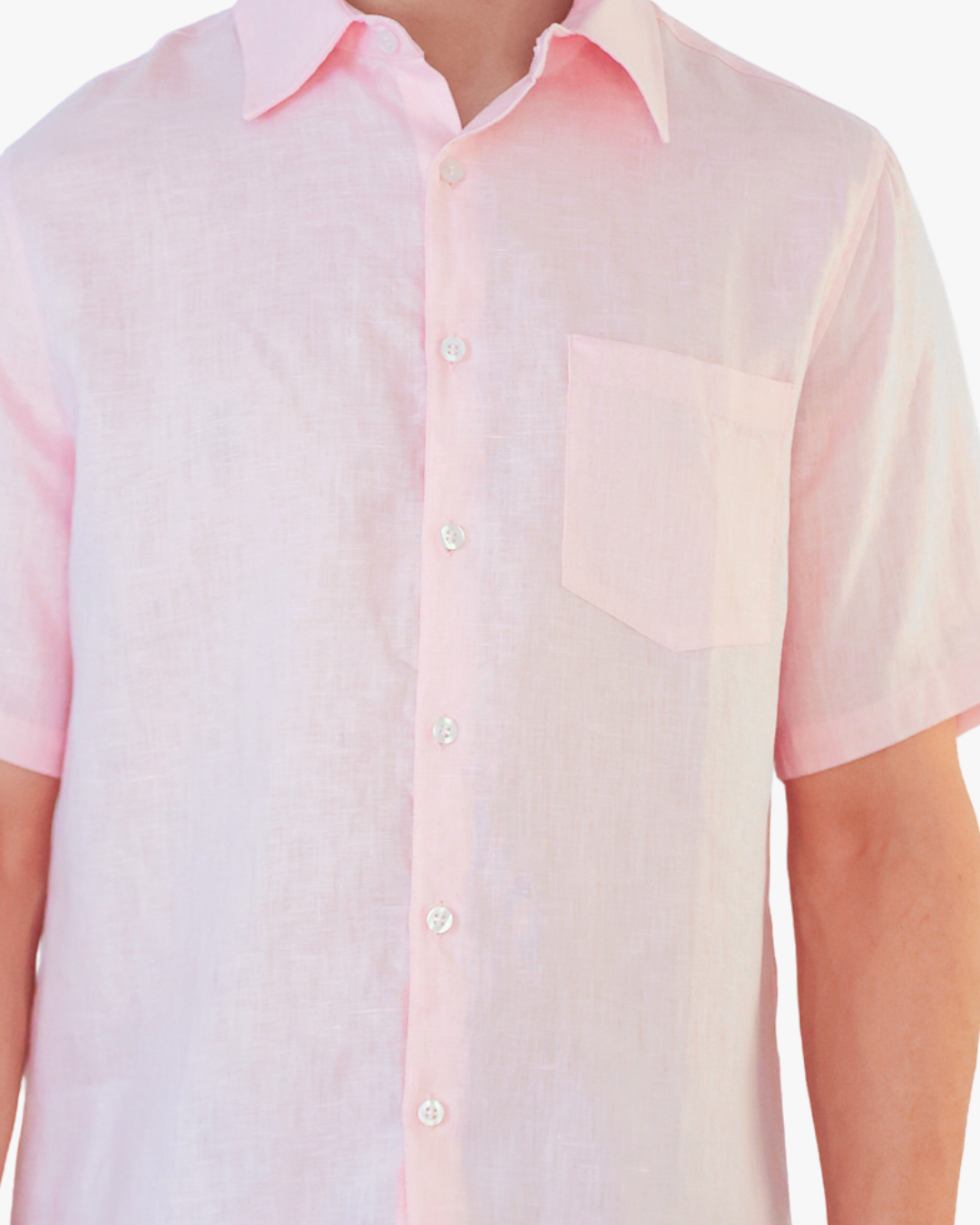 Camisa 100% Lino Premium Manga Corta Rosado